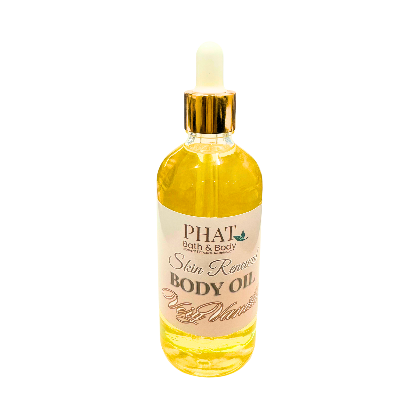 Bottle of Phat Bath & Body body oil on a white background