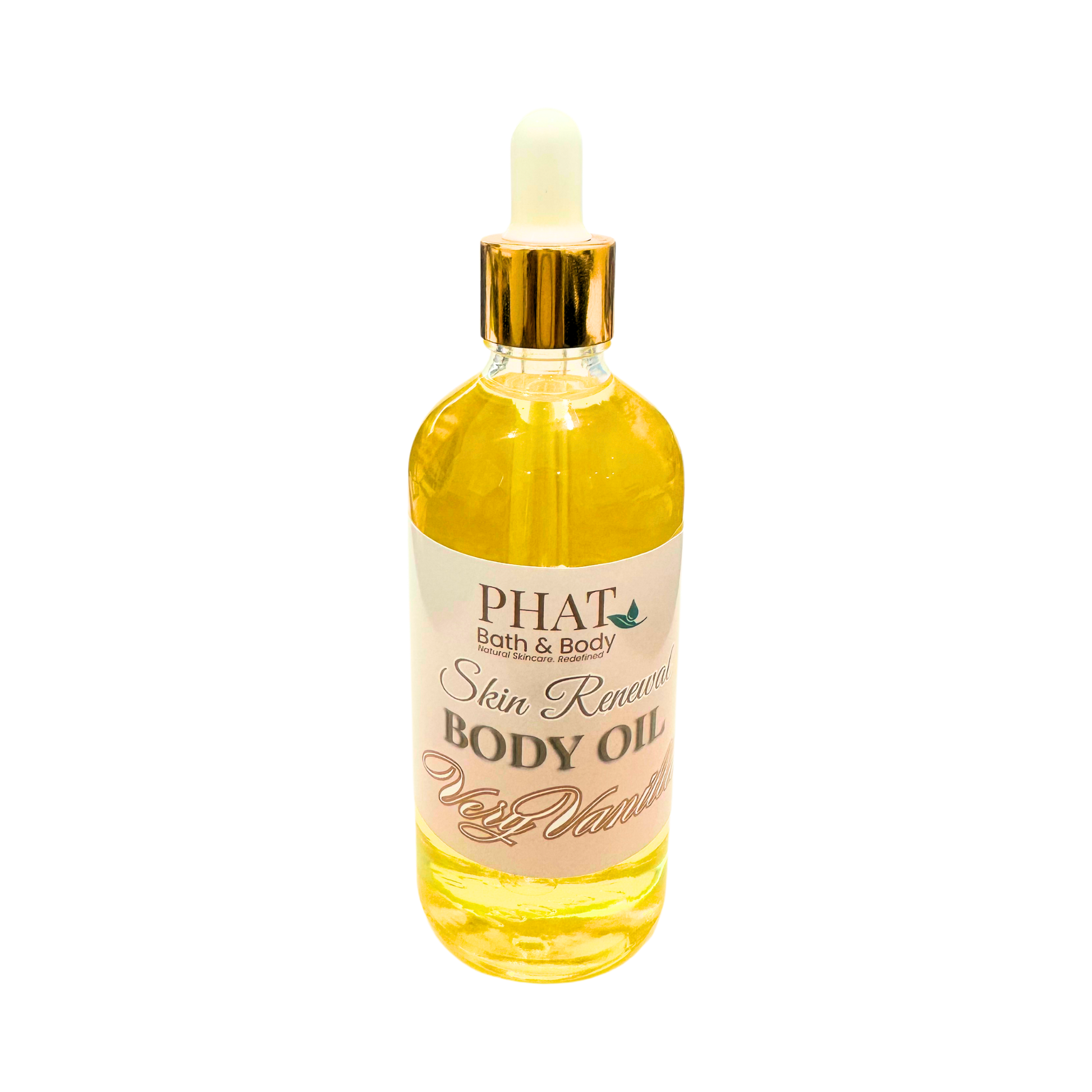 Bottle of Phat Bath & Body body oil on a white background