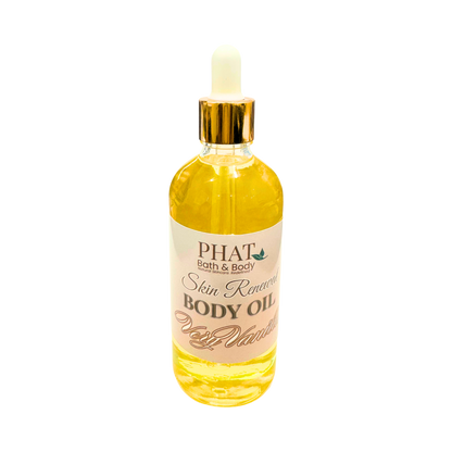 Bottle of Phat Bath & Body body oil on a white background