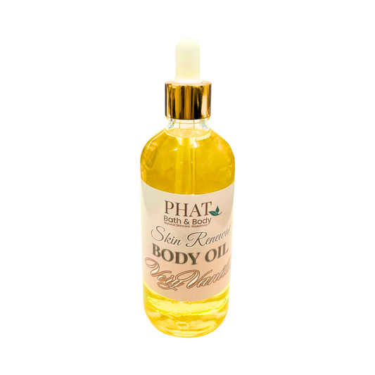 Bottle of Phat Bath & Body body oil on a white background