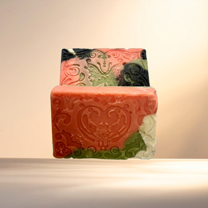 Decorative soap with intricate patterns on a neutral background