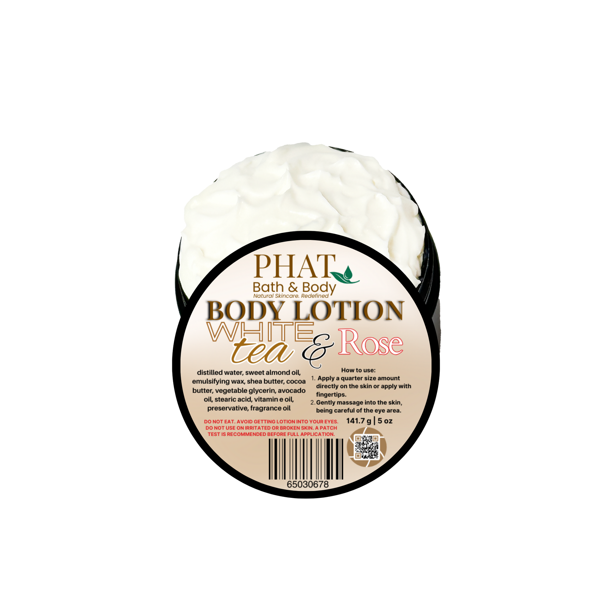Body lotion container with 'Phat Bath & Body' label on a white background