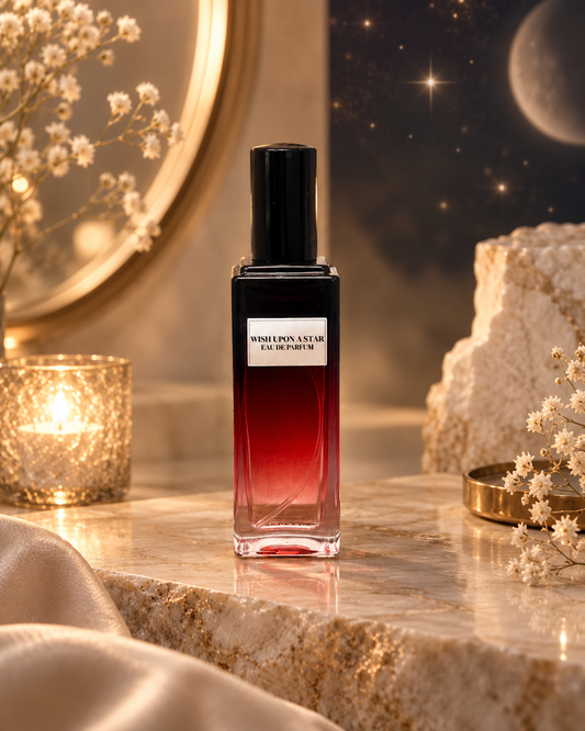 Wish Upon a Star women’s Eau de Parfum bottle in an elegant celestial setting with moon and star accents.