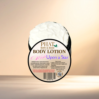 Body lotion container with 'Phat Bath & Body' label on a gradient background