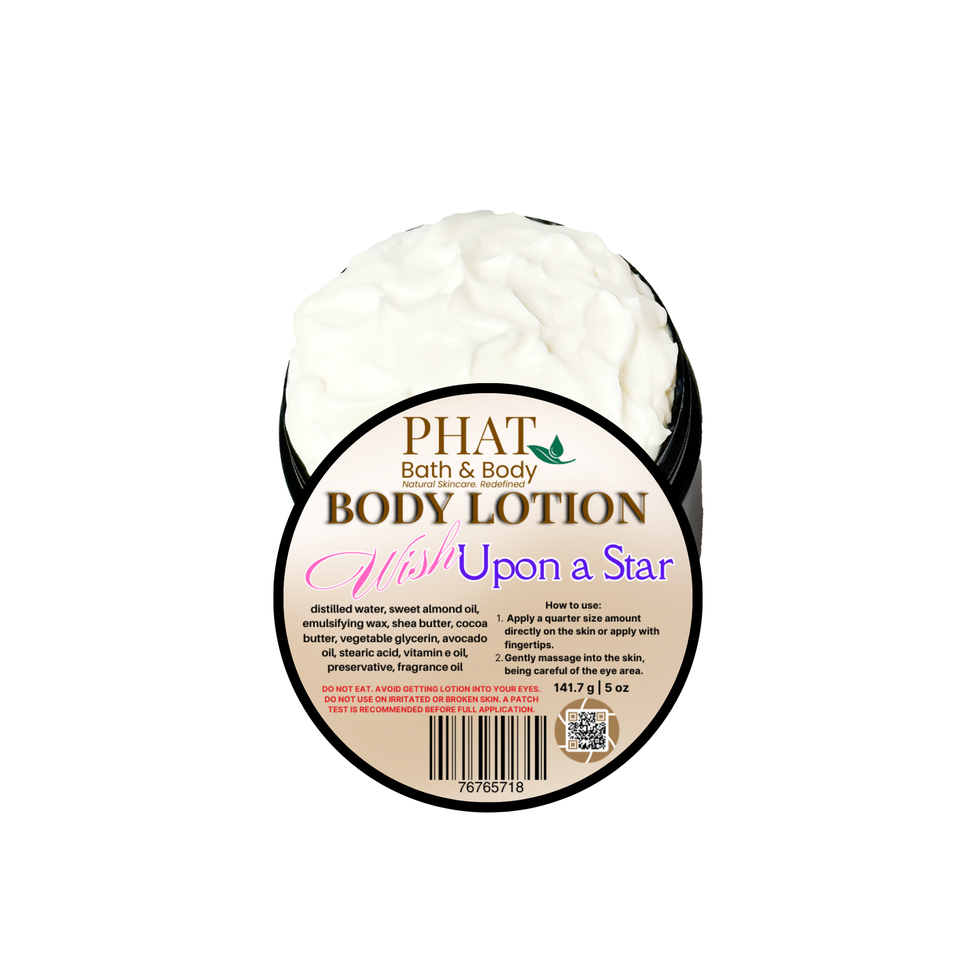 Body lotion container with 'Phat Bath & Body' label on a white background