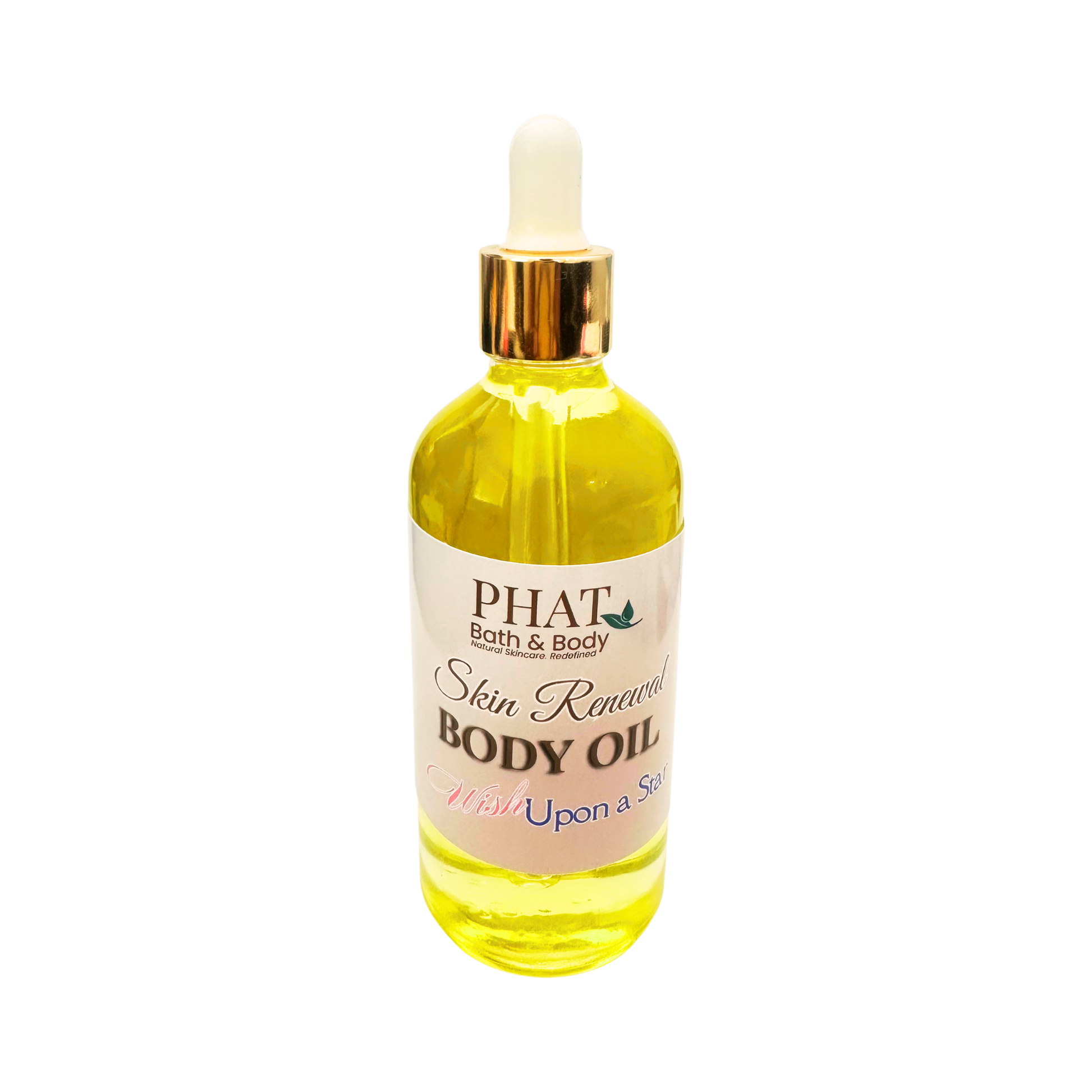 Bottle of Phat Bath & Body Skin Renewal Body Oil on a white background